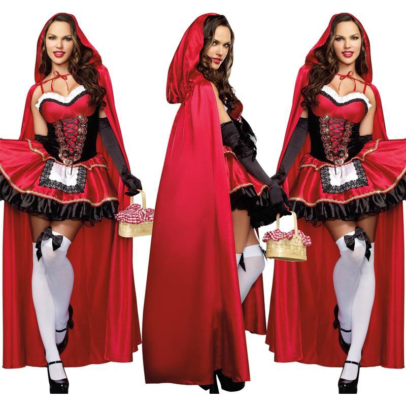 Fantasia feminina com capuz vermelho pequeno vestido de festa de Halloween  com capa