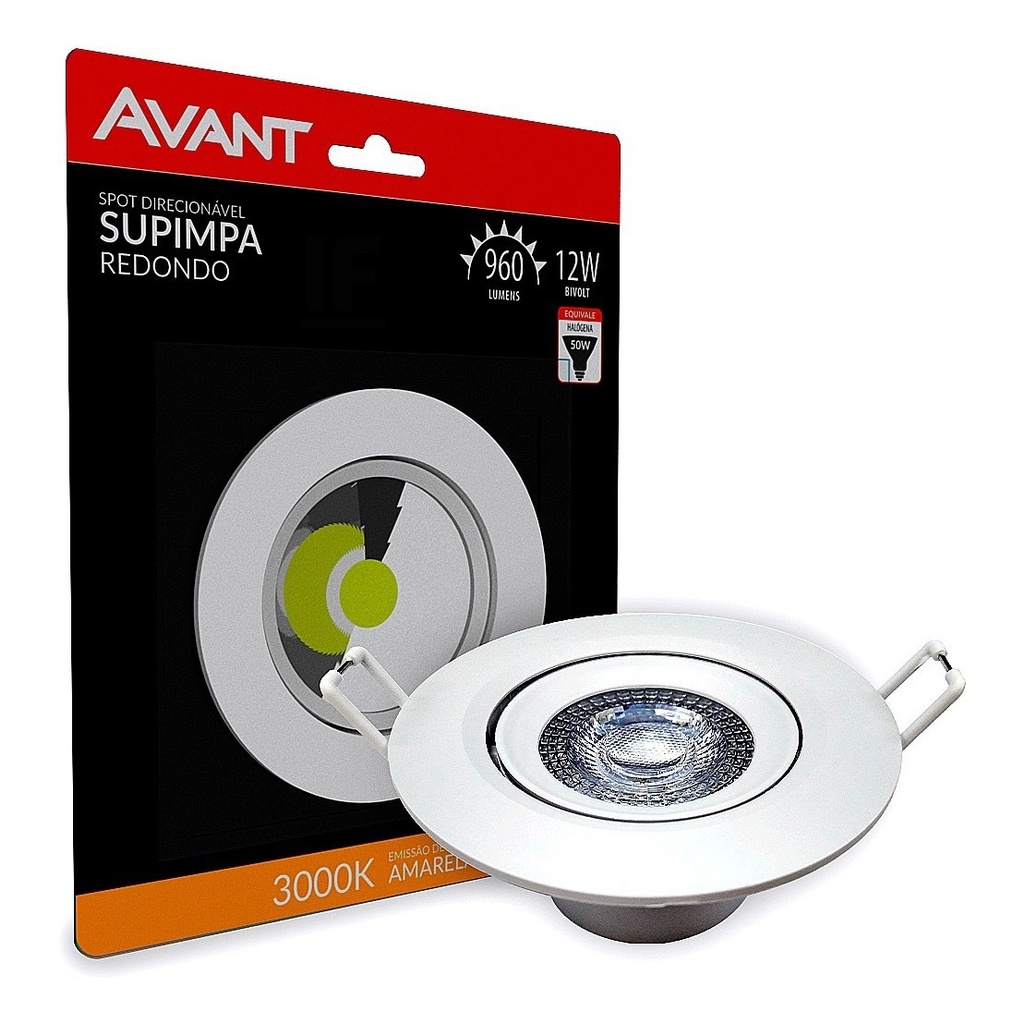 Spot Led Luminaria Supimpa 12w Redondo Branco Quente Par30 Avant