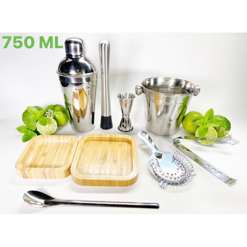 Kit Barman Coqueteleira 750 ml e Acessórios Aço Inox Caipirinha - 9 ...