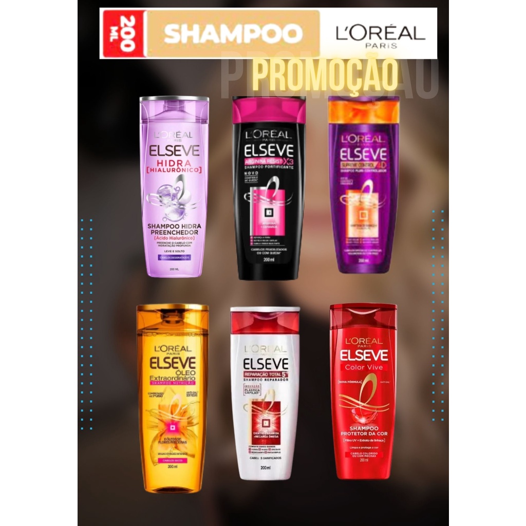Shampoo Elseve 200ml Loréal Paris = Escolha o seu | Shopee Brasil