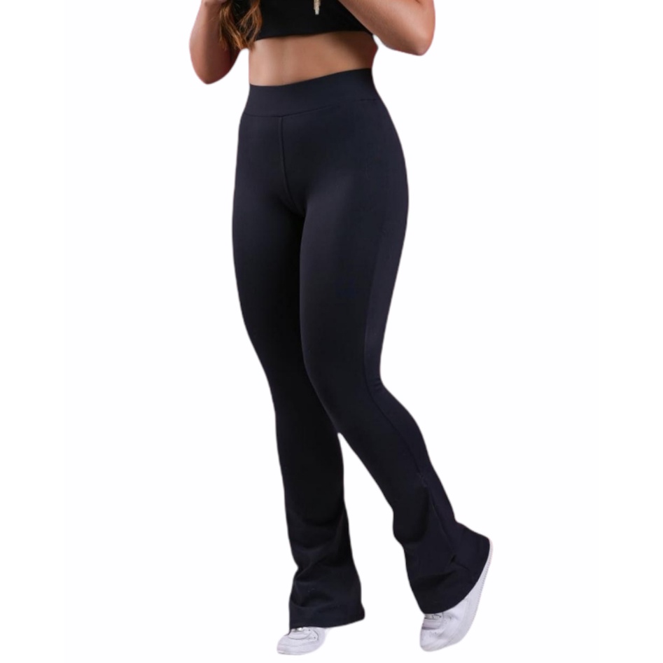 Calças De Ginástica Com Perna Flare, Calça Legging Skinny Com