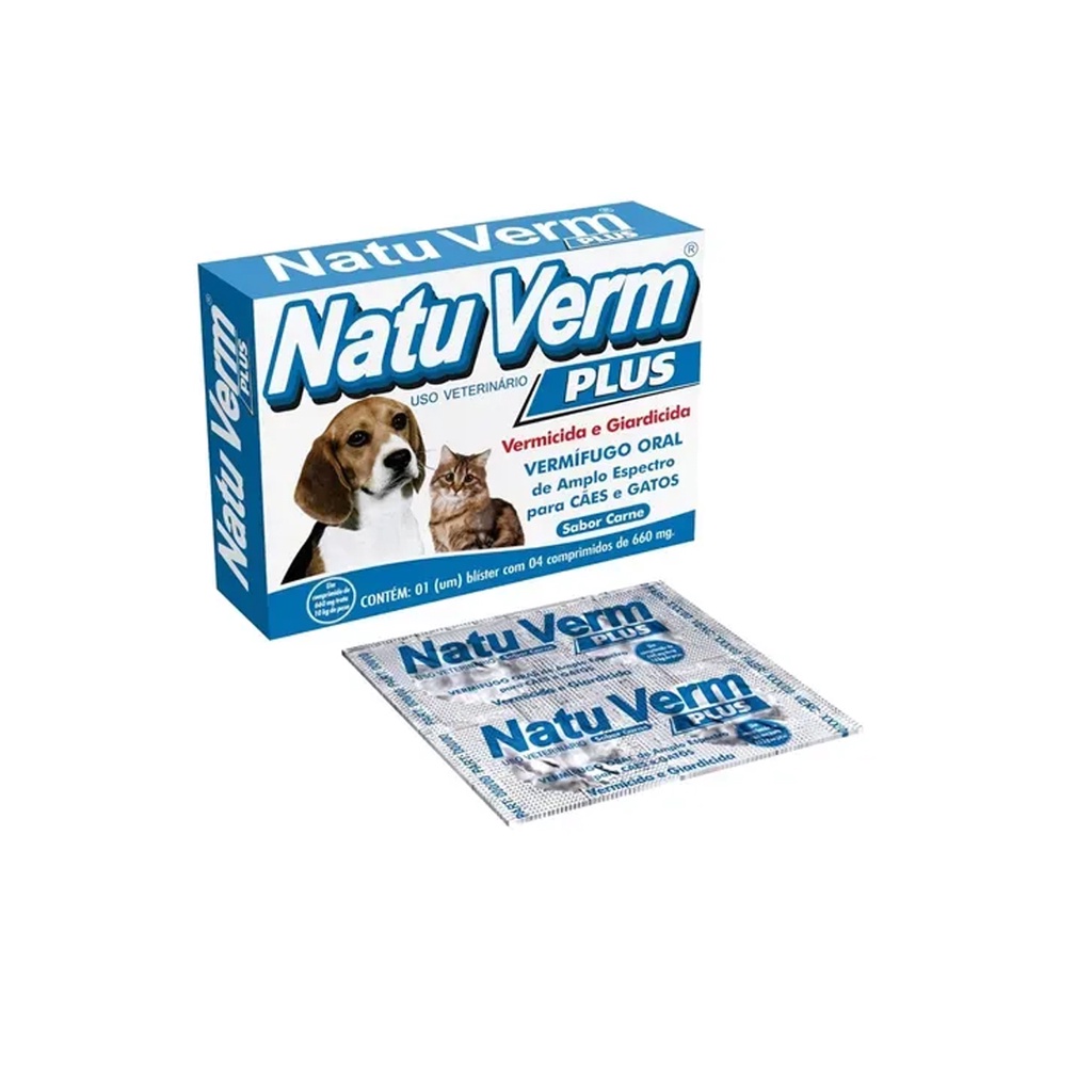 Vermicida e Giardicida Natu Verm Plus 660mg 4 Comprimidos Sabor Carne ...