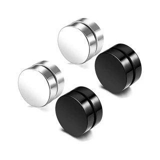 KIT 2 pares Brinco Imã Magnético Pressão Não precisa DE ter furo Masculino 8mm preto prateado