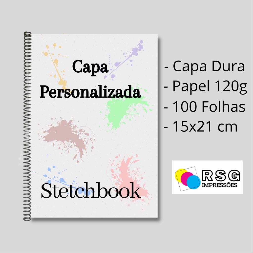 Caderno de Desenho Sketchbook Personalizado 100 Folhas 15x21 cm ...