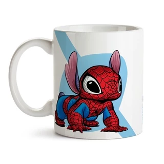 Caneca Stitch Homem aranha + Caixa - Xícara 325ML Personalizada Stitch Porcelana Super Branca Cerâmica