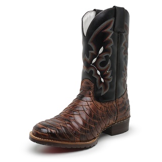 Bota Country Masculina Texana Bico Redondo Couro Legitimo