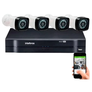 Kit 4 Cameras Segurana 720p Full Hd Dvr Intelbras 4ch S/hd