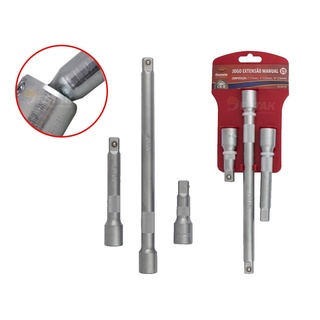 Jogo com 3 Extensão Manual Abaulada Soquete 1/2 polegada Encaixe de 3” (75mm) • 5” (125mm) •10” (250mm) em Aço Cromo Vanádio - Corneta Ferramentas