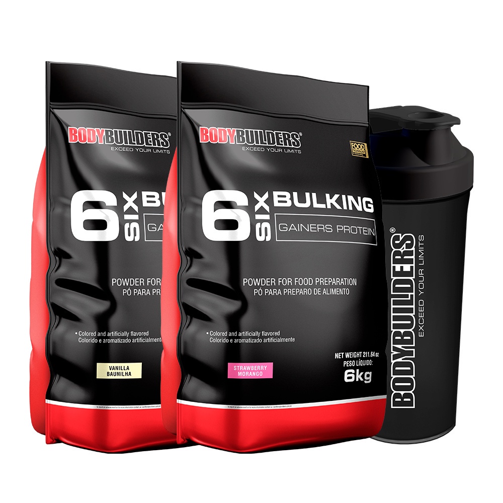 Kit X Hipercal Rico Six Bulking Gainers Protein Kg Coqueteleira Aumento De Massa