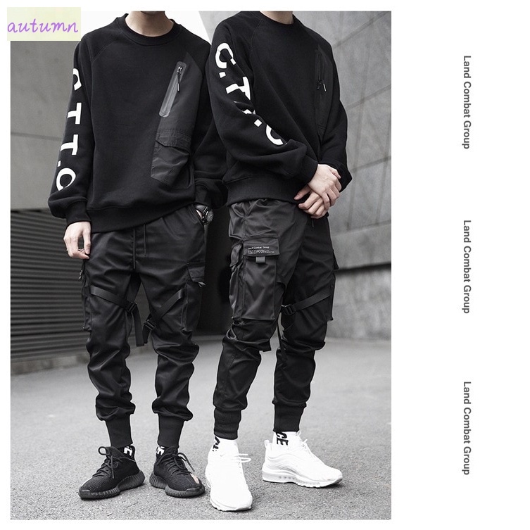 Calça reflexiva xadrez masculina, jogger casual noturno, hip hop