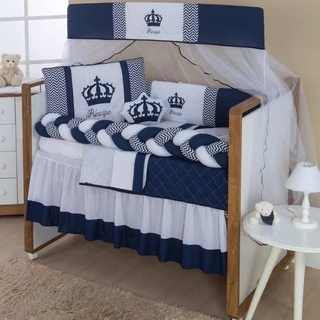 Kit De Berço Imperial Trança Marinho 10 Peças