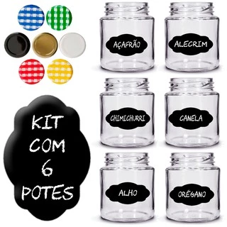 Pote Vidro Condimento Tempero 240ml Kit Com 6 + Adesivos impressos (você escolhe os nomes)