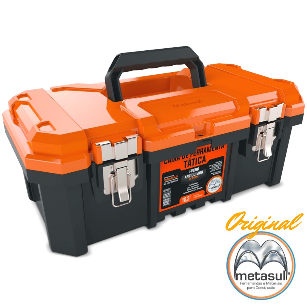 Caixa de Ferramentas Reforçada Fecho Metálico Tática 18.3" Original Metasul