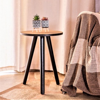 Mesa Lateral Canto Sofa Redonda Madeira Freijo E Preto 1 Un