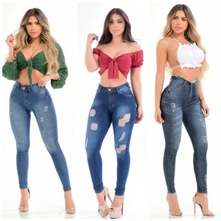 Calça jeans feminina hot sale colorida cintura alta