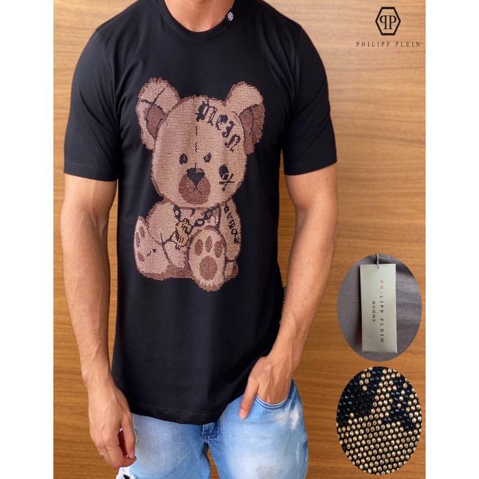 Camiseta Phillip Plein Urso todo em Detalhes com Pedraria Shopee