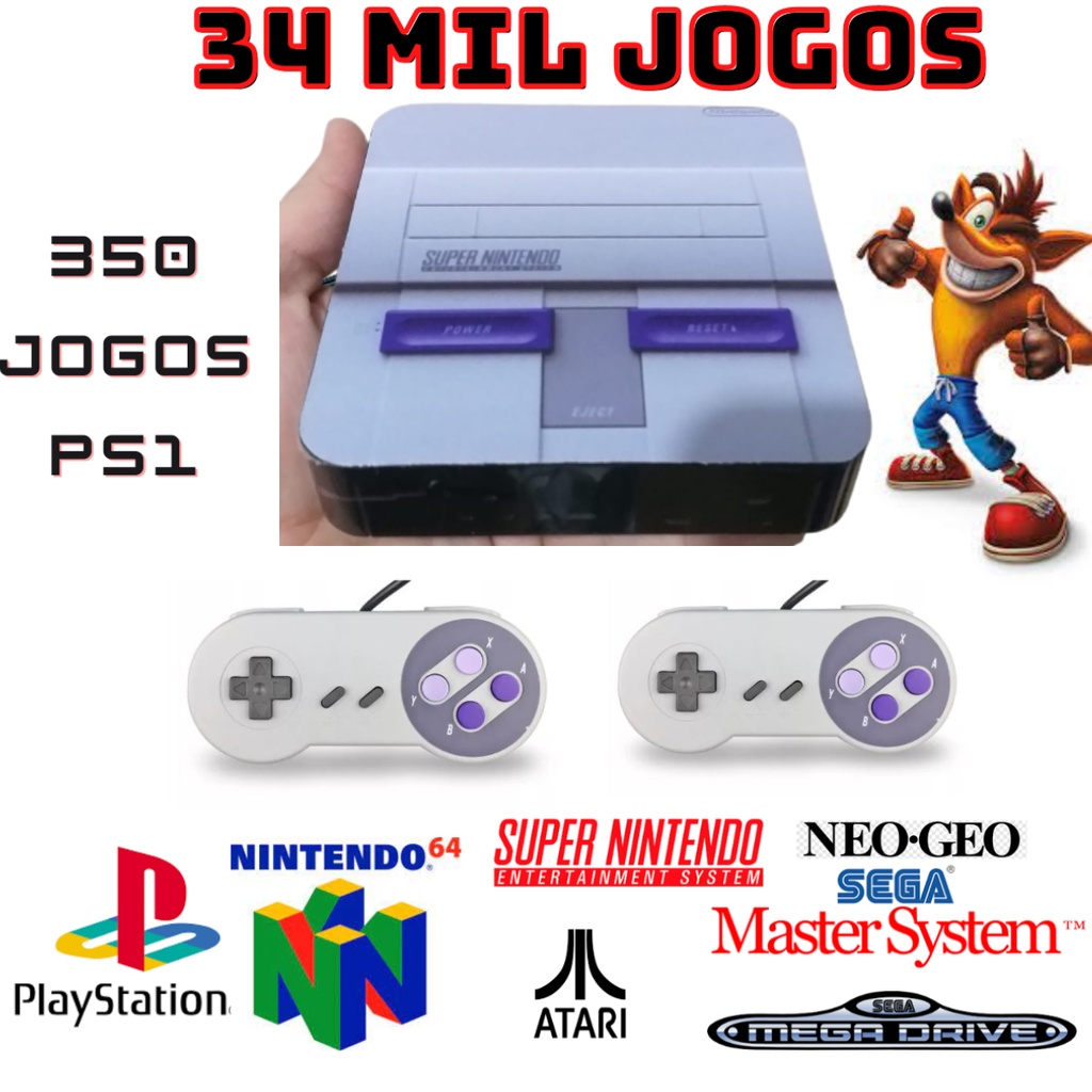 Mini Super Nintendo 93 mil jogos 2 controles - Vídeo Game Retro :  : Moda