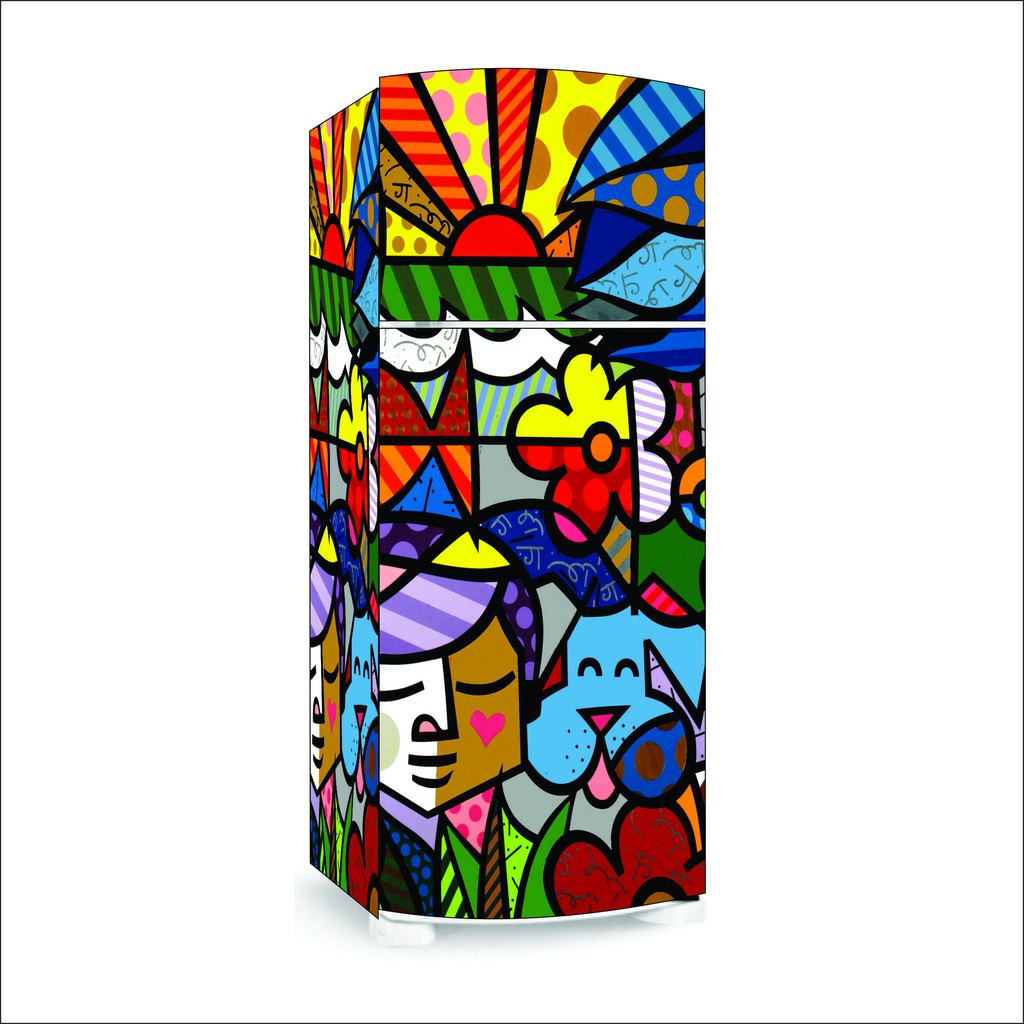 Adesivo plotagem de freezer e geladeira ROMERO BRITTO arte quadro decoração colorido pintura