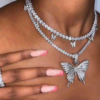 Nova moda feminina borboleta duplo colares barbie princesa pop pérola colar  gargantilha cadeias jóias meninas presentes de natal - AliExpress