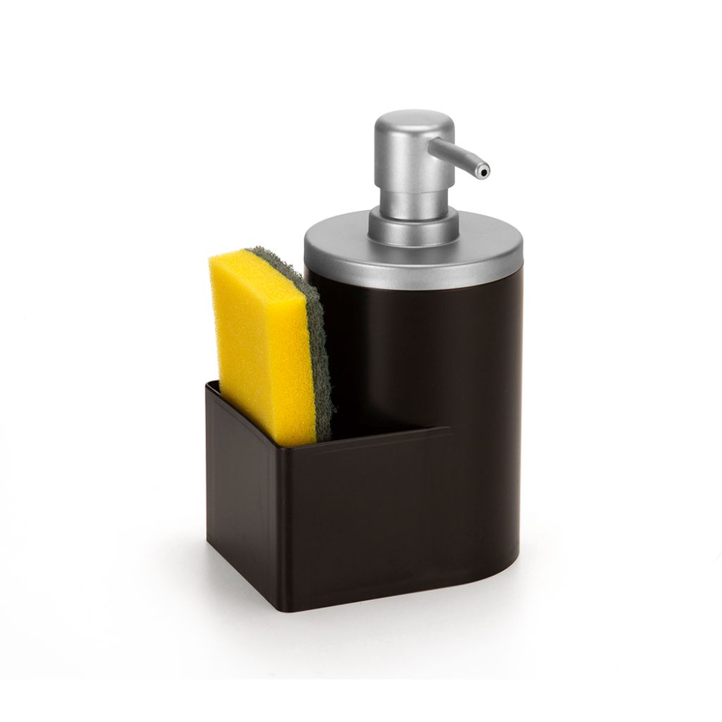 Dispenser Porta Detergente e Bucha 600ml Preto Cromo Fosco