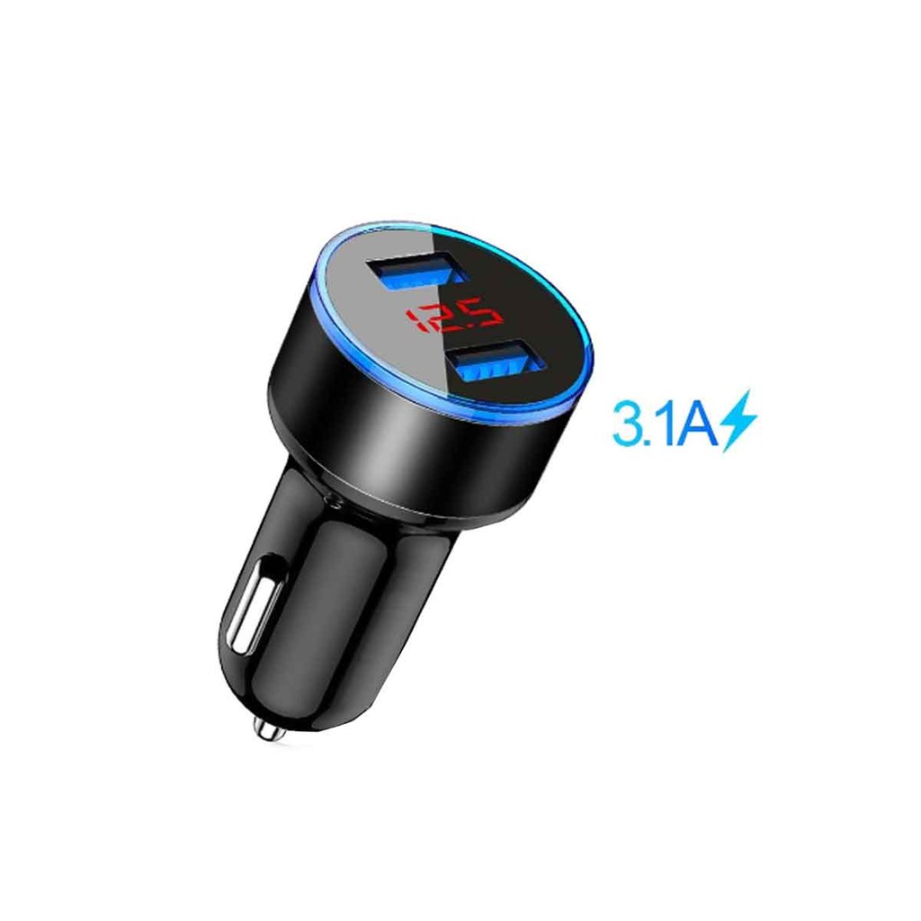 Carregador Automotivo Veicular com voltímetro Digital Duplo 2x Usb 3.1