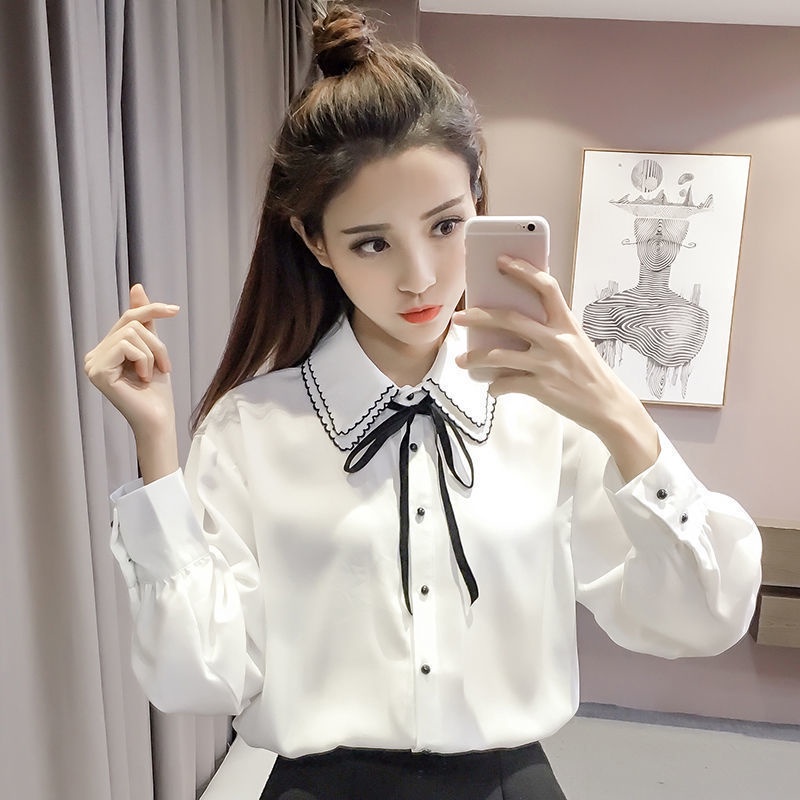 Camisa De Blusa Branca De Manga Longa Para Mulheres Estilo Coreano