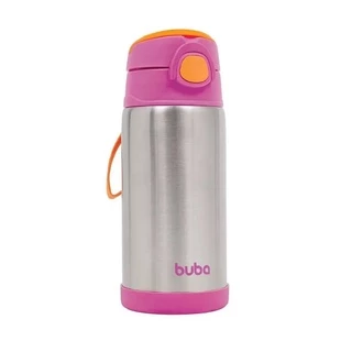 Copo Térmico Parede Dupla com Canudo 400ml Rosa 11384 - Buba