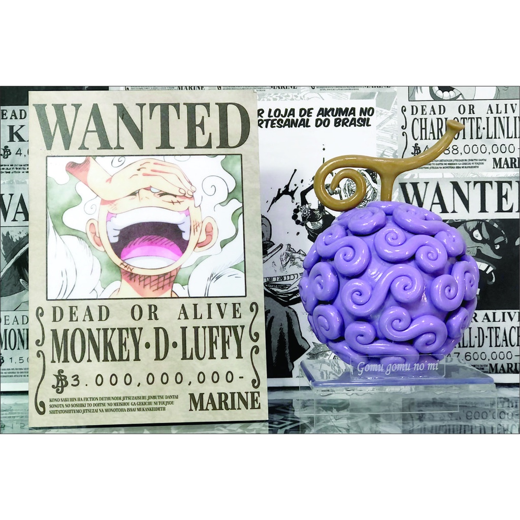 Action Figure Akuma no mi Kit Gomu Gomu No Mi + Placa Procurado