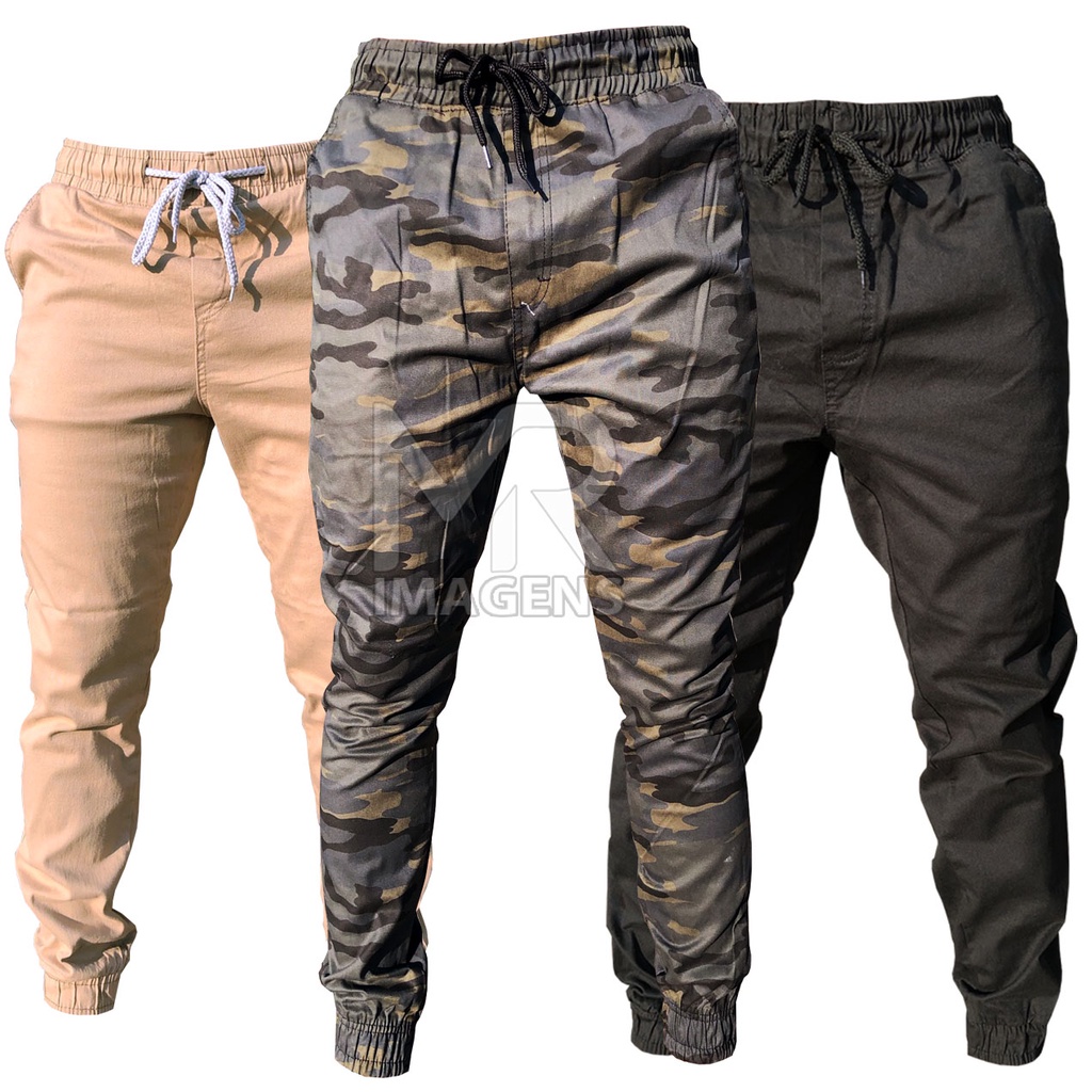 Calça Jogger Masculina Sarja Camuflada Exercito