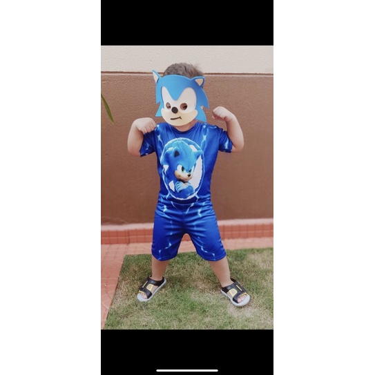 Fantasia Sonic Infantil Macacão Curto E Mascara - R$ 189,4