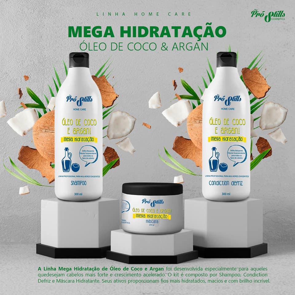 Kit Mega Hidratação Óleo De Coco E Argan 3 Prod Pro Stills
