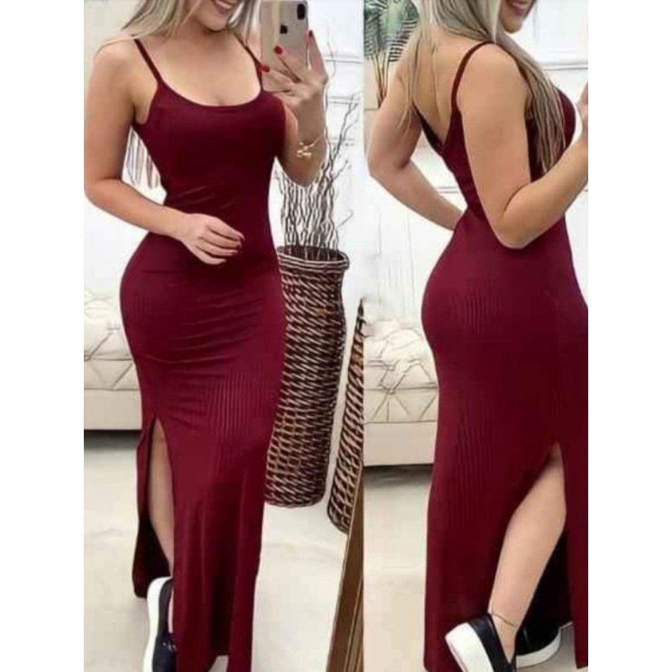 Vestido longo sale malha canelada