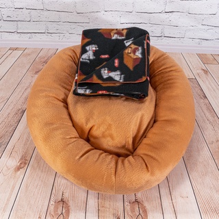 Combo Inverno 2 - Caminha Redonda Pet Caramelo + Mantinha Cobertor Pet Marrom Osso - ENVIO IMEDIATO