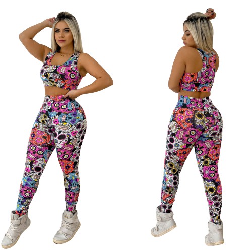 Roupa De Academia Conjunto Fitness Estampados De Caveira Feminino