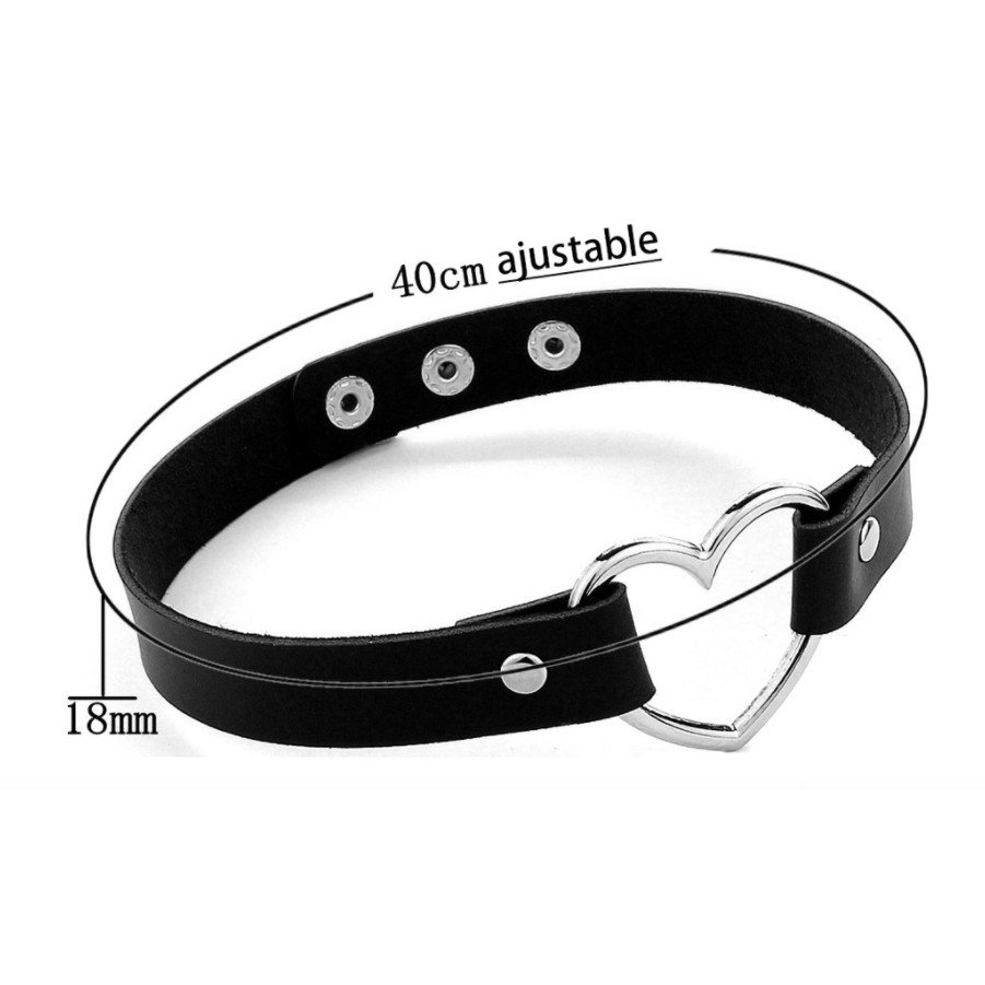 Gargantilha de Couro Ecológico Feminina Coração Choker BDSM Gótico