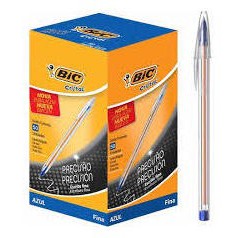 Caixa De Caneta Bic Esferográfica Cristal Fina Azul