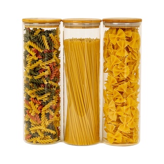 Kit 3 potes de vidro com tampa de bambu herméticos redondo 2L - Oikos