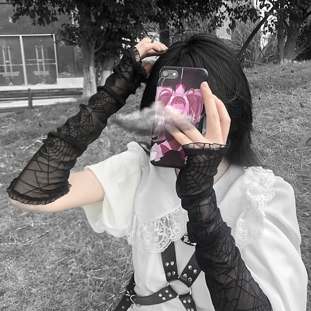 Harajuku Do Punk Aranha Preto Teia Luvas Cosplay Mulheres Metade Do ...