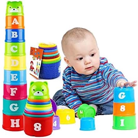 Copos De Empilhando Brinquedo Para A Criança , Design Moderno Com Números , Letras , Padrões , Cores Pastel Divertido Brinquedos Educativos 6 Meses + , 1 2 3 Anos