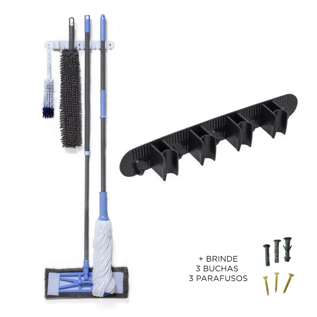 Porta Vassoura Rodo Suporte C/ 4 Encaixes 5 Ganchos Multiuso | Shopee ...