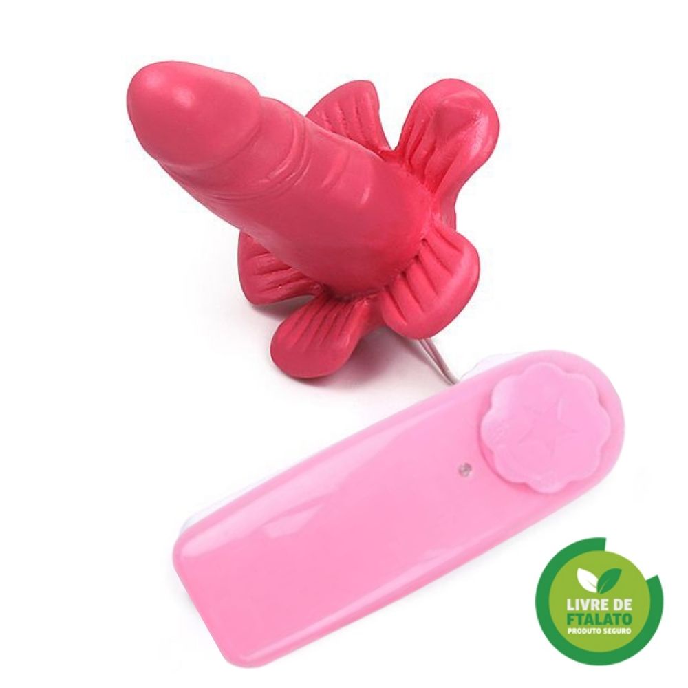 Massageador Com Pênis E Vibro Pequena Flor Adão e Eva