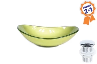 Cuba De Vidro Oval 47cm Verde Oliva + Válvula Click