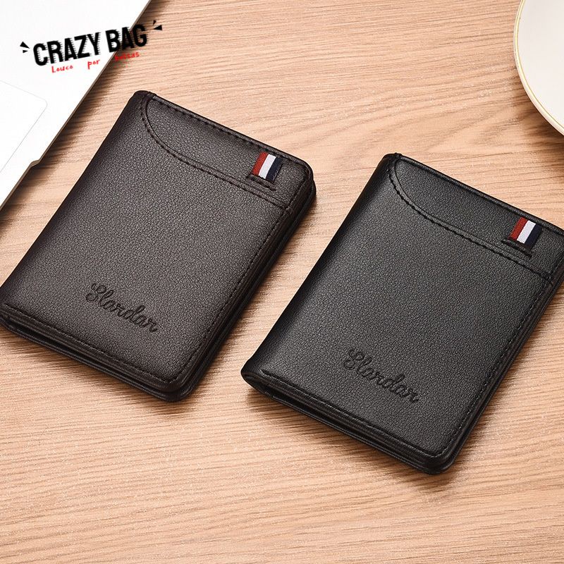 【Crazy Bag】Carteira Masculina Ultra Fina Vertical Pequena Porta Cartão