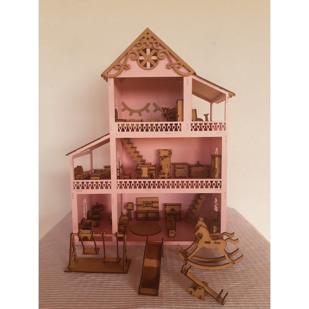 Casa de boneca em MDF casinha 60cm MONTADA