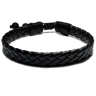 Pulseira Masculina de Couro Preto em Aço Preto - 20 cm Preto