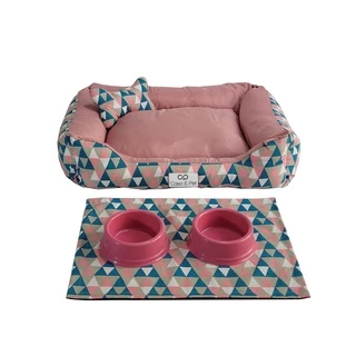 Cama Caminha Pet Cachorro 5 Peças Geométrica Rosa