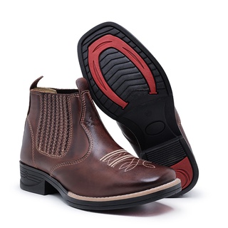 Bota Country Masculina Feminina Cano Curto Texana Bico Quadrado Couro Legítimo Solado Costurado Marrom Preto Café