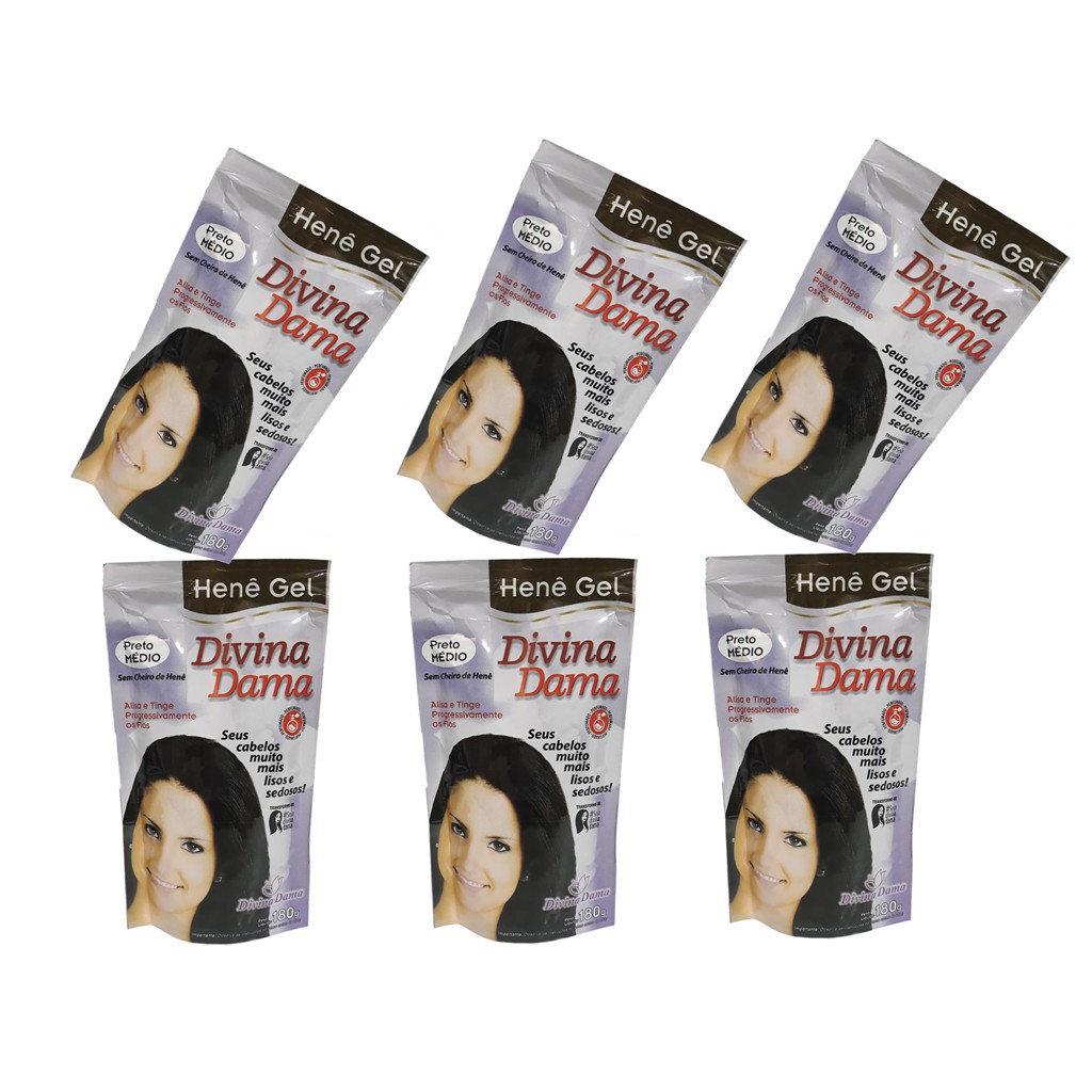 6 Henê Divina Dama Gel Preto Médio Pouche 180gr Alisa e Tinge | Shopee ...