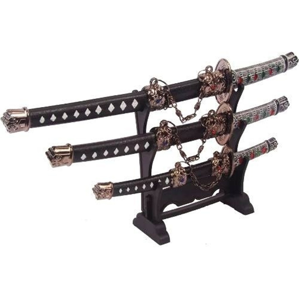 set mini katana samurai 3 pezzi + espositore