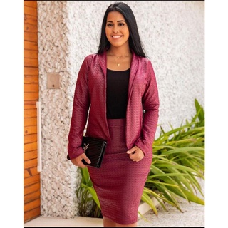 Lindo Conjunto Casaco Blazer Saia Cirrê Roupas Moda Cristã